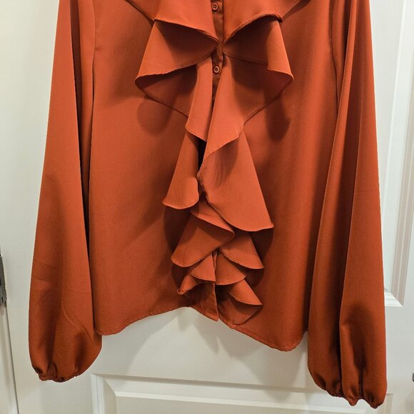 Rust Ruffle Front Poets Blouse - Picture 5 of 5